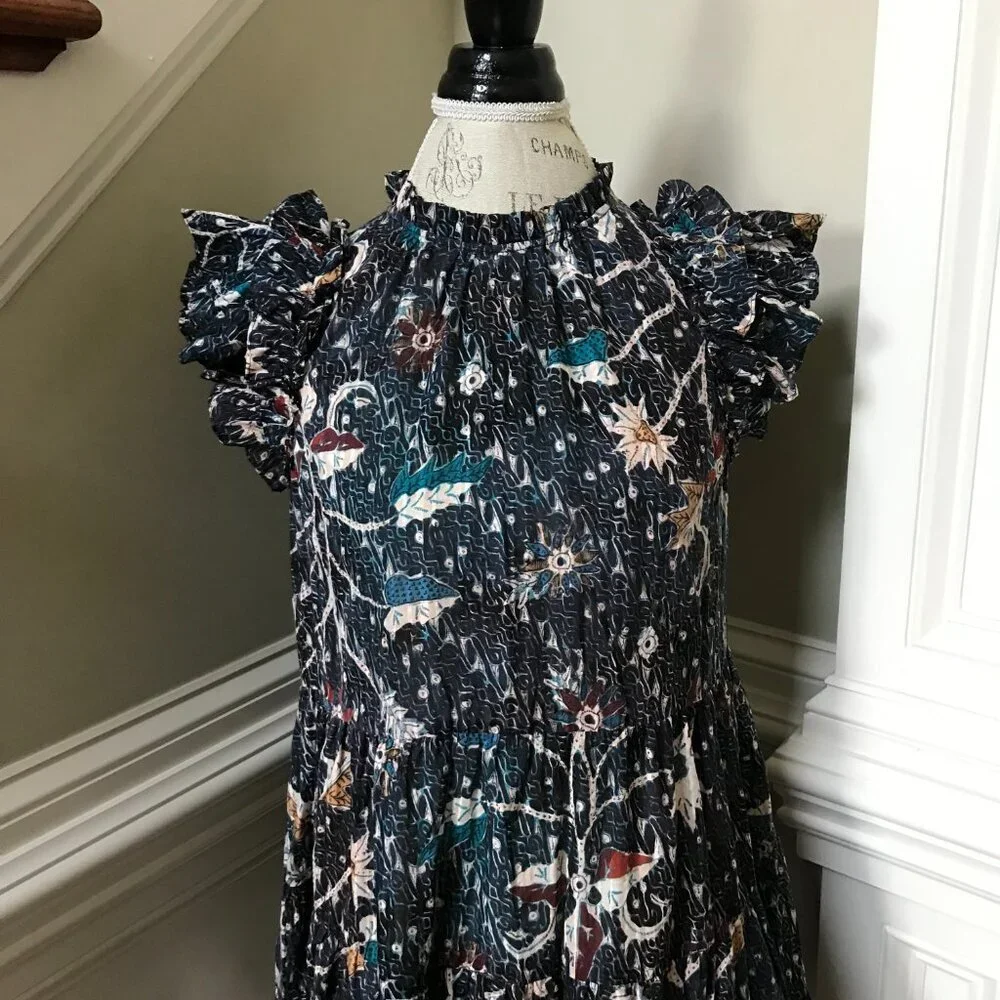 Ulla Johnson Denia Mini Dress Womens 2 Blue Cream Floral Print Flutter Sleeves - Picture 5 of 14